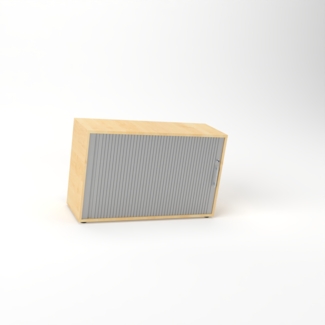 Rheinland Möbel Querrollladenschrank Rollino 120×40×75 cm – abschließbarer Rollladenschrank 2OH in Ahorn/Silber mit Metall-Bogengriff