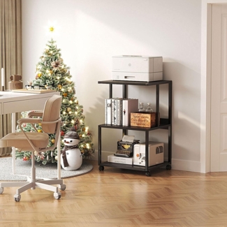 Druckertisch Druckerständer 3 Ebenen Holz Metallkonstruktion Schwarz 30x44x65 cm