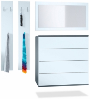 Vladon Garderoben-Set Horizon, (Garderoben-Set, bestehend aus 1 Kommode, 1 Spiegel und 1 Wandpaneel), Anthrazit matt/Weiß matt