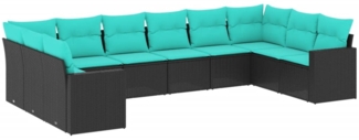 vidaXL 10-tlg. Garten-Sofagarnitur mit Kissen Schwarz Poly Rattan 3219457