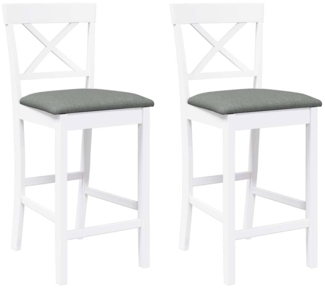 vidaXL Barhocker mit Kissen 2 Stk. Weiß Massivholz Gummibaum 4102551