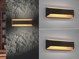 LED Holz Wandlampen 2er Set Up and Down mit Stufen Dimmer Schwarz, Breite 35cm