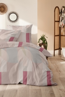 Primera Feinbiber Bettwäsche 155x220 Streifen Punkte beere beige silber 173096-72