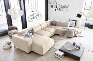 Atlantic Home Collection Wohnlandschaft, Stoff, Creme, 195 x 324 x 70 cm