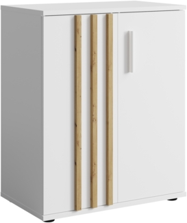 AX LIVING Kommode Schmal Turell 2D – 60 cm breit, Weiß mit Lamellen