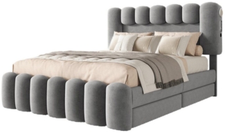 Ulife Polsterbett Doppelbett mit 4 Schubladen und USB-Aufladen, LED Beleuchtung,140x200 cm
