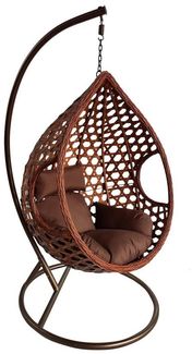 Polyrattan Hängesessel Outdoor Hängestuhl Rattan Gartenstuhl + Sitzkissen Braun