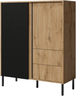 AX LIVING Hohe Kommode Mikasso – 100 cm Breite, Modern Eiche/Schwarz