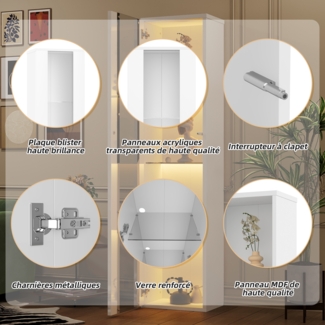 Vitrine 40x170 cm Weiß mit Glas, 4 Ebenen, LED Farbwechsel Licht, Displayschrank für Modelle & Sammlungen