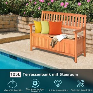 Gartenbank mit Stauraum Sitzbank aus Akazienholz für 2 Personen Truhenbank mit Rücklehne & Armlehne