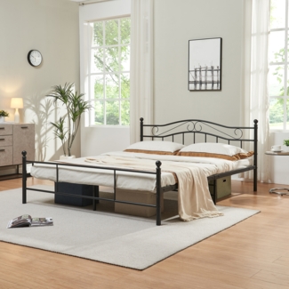 en.casa 'Florenz' Metallbett, Doppelbett 160x200 cm, schwarz, mit Lattenrost
