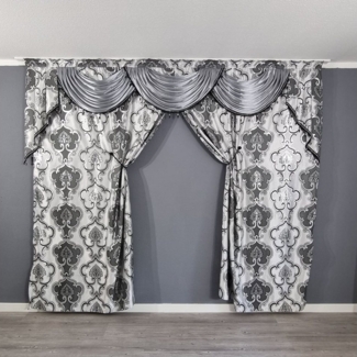 Gardinen by Justyna Verdunkelungsvorhang Barock Gardine Grau, Kräuselband, blickdicht, Polyester, Verdunkelung,Orientalisch Perde,Kräuselband,Verdunkelt,Barock stil