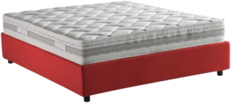 Dmora Doppelbett Abici, Bettkasten mit Stoffbezug, 100 % Made in Italy, Öffnung vorne, inklusive Matratze 120 x 200 cm, Rot