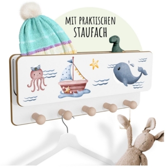 Holzura Kinderregal Kindergarderobe aus Holz mit Ablage und magnethaftendem Rahmen.