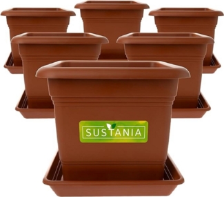 SUSTANIA Blumentopf Pflanzkübel mit Untersetzern (4er Set 28x28x22 cm), Terracotta Pflanztopf eckig