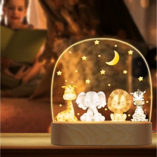 GRAVURZEILE LED Nachtlicht für Kinder, Beruhigend und Energiesparend - Tiergruppen Design, LED, 3 Lichtmodi: Warm- Kalt- und Mischweiß, Geschenk für Kinder & Baby