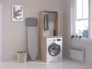 Vente-unique - Möbel für Waschmaschine mit Kleiderstange - Holzfarben hell - 65 x 184 cm - ERKANO