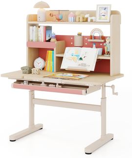 Kinderschreibtisch mit Regal & Schublade höhenverstellbarer Schülerschreibtisch mit neigbarer Tischplatte Rosa