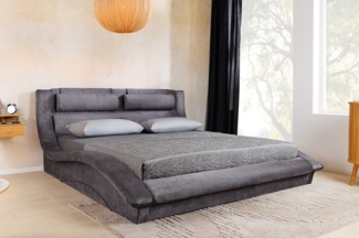 riess-ambiente Stauraumbett SWING 180x200 cm grau · Samt · mit Stauraum & Lattenrost (Einzelartikel, 1-tlg), geschwungenes Rahmenbett · mit Nackenstützkissen & Bettkasten