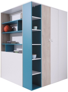 Lomadox Kleiderschrank PITTSBURGH-133 begehbar, 135x135cm, weiß/Eiche/blau