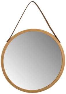 spirella Wandspiegel ADEL, Hängespiegel rund, Holzrahmen aus Bambus, Aufhängung Kunstleder, Spiegelfläche Ø 40 cm
