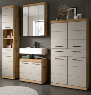 Inn. Furn Badmöbel-Set Shawn, (Badezimmer 4-teilig in Eiche und Sand Kaschmir, 200 x 191 cm), 21 Fächer und Schubladen mit Vollauszug