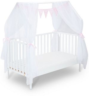 FabiMax Kinderbett Hausbett Schlafmütze 140 x 70 cm Liegefläche, weiß lackiert, Kiefernholz massiv, Gitterbett, Umbaubar zum Juniorbett