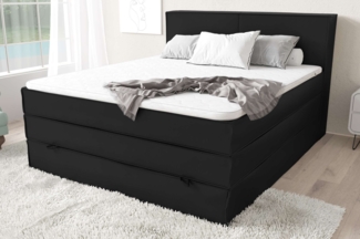 99rooms Santiago Boxspringbett Schwarz Kunstleder MADRYT 140x200 cm Bonell-Federung