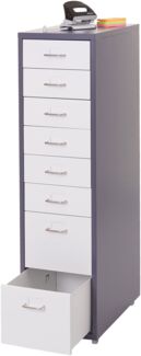 Rollcontainer Boston T851, Schubladenschrank Stahlschrank, 110x28x41cm 8 Schubladen ~ dunkelgrau weiß