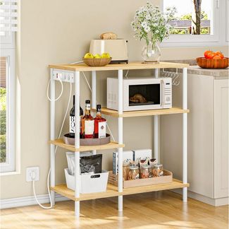 Hoobro Küchenregal Standregal mit Steckdosen, Bäckerregal mit 5 S-Haken, Mikrowellen-Regal, 38 x 80 x 86 cm