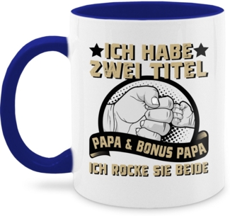 Shirtracer Tasse Ich habe zwei Titel - Papa und Bonus Papa - ich rocke sie beide - gold, Keramik, Geschenk Vatertag Kaffeetasse