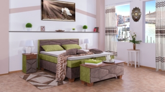 Meisterbetten Boxspringbett Fabi 160x220 in DS-Apfelgrün in DS-Sand, Matratzenbezug Nano, Komfortschaum-Topper