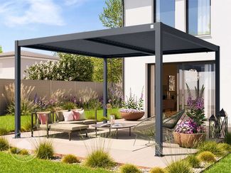 PRIMEYARD Pergola 4x4 m Aluminium-Pfosten mit Lamellendach aus Stahl anthrazitfarbene Terrassenüberdachung