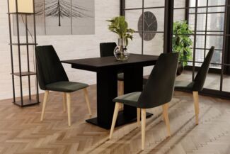 Essgruppe Schwarz matt-Tisch mit 4 Braun CAROS Stühlen für Esszimmer, Küche