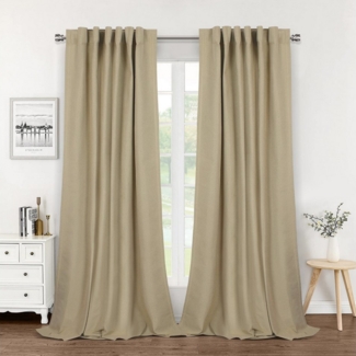 Jibenhome Gardine 100% Blickdichte Leinenoptik Vorhänge Thermovorhang Kälteschutz, 2 Stück Verdunkelungsvorhang für Wohnzimmer Schlafzimmer