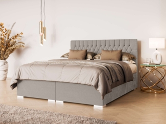 Leonique Polsterbett ALIY mit Matratze und Topper, in 3 Breiten (140, 160 und 180 cm), Boxspringbett mit Kopfteil, Bettkasten, Matratze (BFK/TFK) und Topper