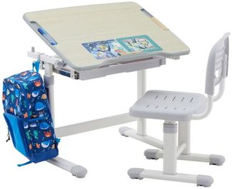 CARO-Möbel Kinderschreibtisch TUTTO, Lerntisch mit Stuhl höhenverstellbar & neigbar mit Stiftrinne eiche