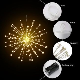 MUPOO LED-Lichternetz LED-Lichtervorhang , 200 LEDs Lichterkette Feuerwerk, 8 Modi, Deko LED Lichtervorhang Batteriebetrieben für Zimmer Weihnachten