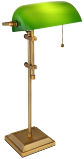 LED Bankerlampe Tischlampe, grün, messing, höhenverstellbar, H 56 cm