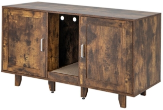 COSTWAY Tierhaus, Katzenklo Schrank, mit 2 Türen & Kratzbrett, 120 x 52 x 65 cm