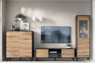 Lomadox Wohnwand DALE-160, (3-St), Schrankwand Anbauwand Wohnzimmer Wohnmöbel schwarz mit Eiche