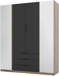Selsey 'Kaja' Kleiderschrank 4-türig mit 2 Spiegeln & 3 Schubladen, schwarz/Eiche, ca. 239 x 200 x 62 cm