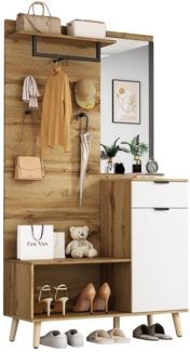 SeedWave Garderobe Garderobenschrank mit Schuhschrank, 8-in-1-Design mit Spiegel, Bank, Stange, Stauraum, Moderner Holzoptik, 190cm Höhe