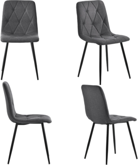 Merax Esszimmerstühle (4-st), 4-Sätze gepolsterter Stuhl Design Stühle, Twill Leinen Esszimmerstühle, Küchenstühle mit Rückenlehne, Leinen Metallrahmen Sitze, Metallbeine, Dunkelgrau