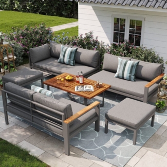 Celya Gartenlounge-Set für 7-8 Personen,Modern Lounge-Garnitur für Garten,Balkon und Terrasse, (3 Doppelsofas, 2 Einzelsofas, 1 Tisch,Gestell aus verzinktem Eisen), Terrassenmöbel Set,Gartensitzgruppe für Ess- und Sitzgruppen im Freien