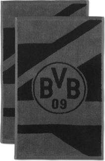 BVB Gästehandtücher BVB Gästetuch grau/schwarz 2er Set, 100% Biobaumwolle (2-St)