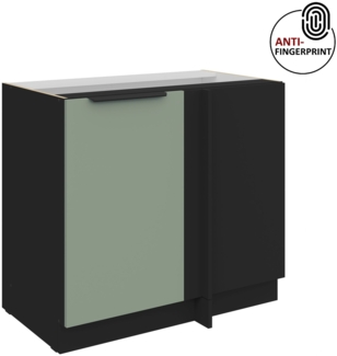 Küchen Eckunterschrank 105 cm Küche ARIA Aquamarin ultra matt + Schwarz matt, hochwertige Fronten mit Anti Fingerprint Beschichtung Küchenzeile Küchenblock