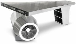 Casa Padrino Vintage Flieger Schreibtisch Silber 230 x 120 x H. 80 cm - Aluminium Flugzeug Design Bürotisch - Aluminium Flugzeug Büro Möbel