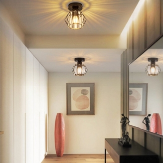 ZMH Deckenleuchte Whonzimmer Schwarz Kristall Modern Deckenleuchte E27 Vintage Flur, Einfache Installation, ohne Leuchtmittel, Küchenlampe mit Metall Rahmen Innen Balkon Hotel