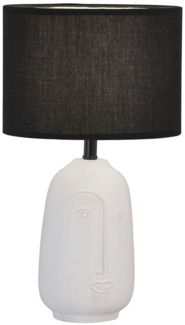 LED Tischlampe mit Keramikfuß Weiß & Leinenschirm Schwarz, Höhe 39cm